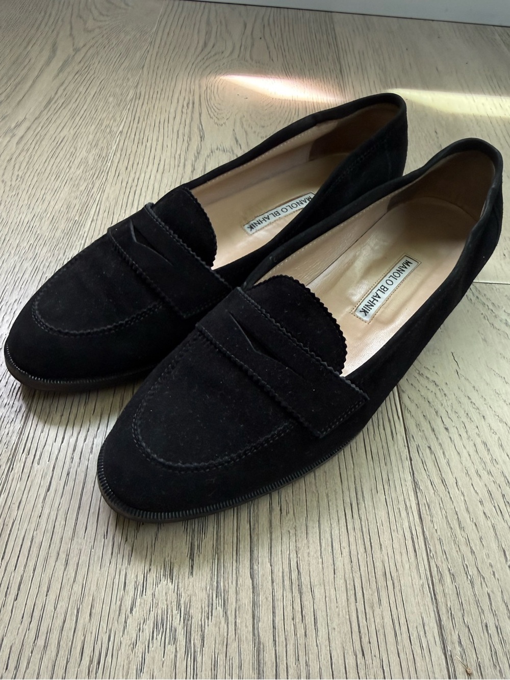Manolo Blahnik Black Suede Ballet Flats